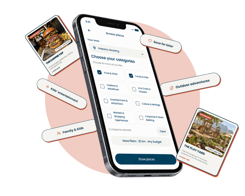 Padvat category selection with food, family and outdoor activity cards